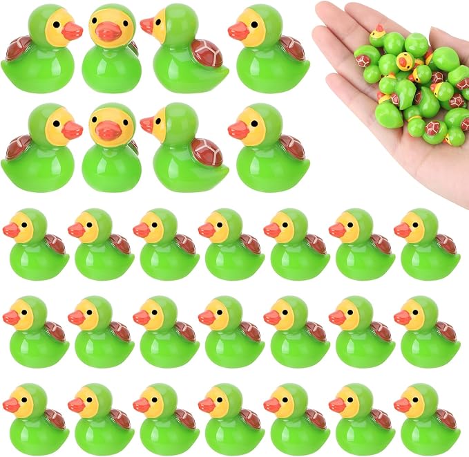 30 Pcs Turtle Ducks, Mini Turtle Resin Ducks Bulk, Cute Toy Figures for Birthday Party Favors Landscape Decorations (Turtle Duck)