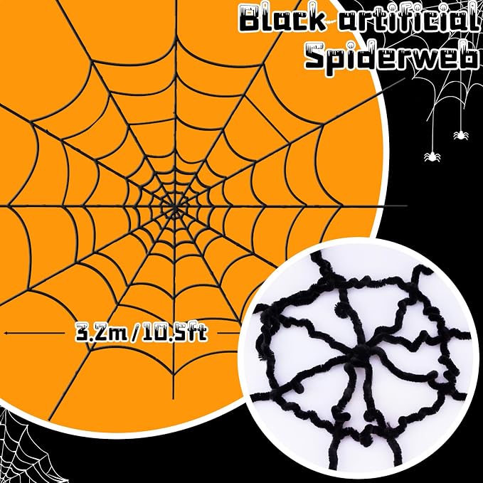 YUNAI Spider Webs Halloween Decorations Outdoor, 10.5ft Black Fake Spider Web, Scary Haunted House Outdoor Wall Decor for Halloween Party Hanging Decorations