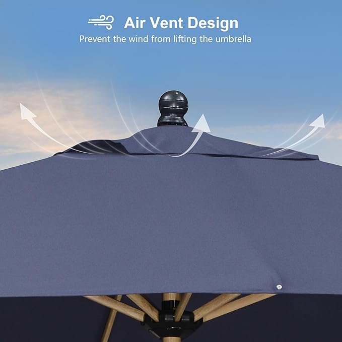 PURPLE LEAF 8' x 11.5' Patio Umbrella with Base Outdoor Umbrella Market Umbrella with Crank & 8 Ribs Aluminum Rectangular Table Umbrella Outdoor Patio for Backyard, Navy Blue