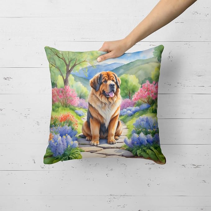 Caroline's Treasures Tibetan Mastiff Spring Path Throw Pillow Machine Washable, Indoor Outdoor Decorative Pillow for Couch, Bed or Patio, 18Hx18W