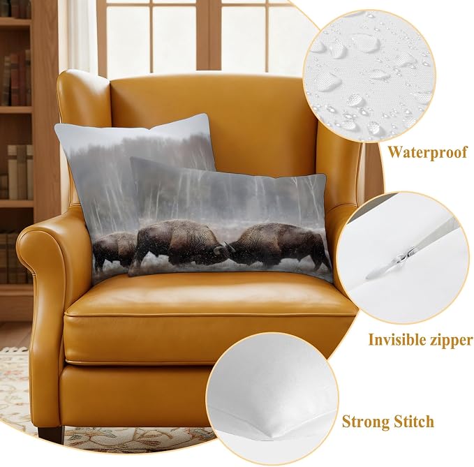 Fighting Bulls Outdoor Pillow Covers 24"x24" Set of 2, Landscape Powerful Animal Waterproof Throw Pillow Covers for Patio Furniture, Decorative Cushion Covers for Porch