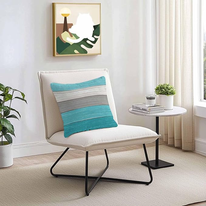 Outdoor Throw Pillow Covers 26X26 Set of 2 Waterproof Ombre Aqua Blue Gray Decorative Zippered Cushion Covers for Patio Furniture, Farmhouse Retro Rustic Barn Wood Texture Lumbar Pillowcases