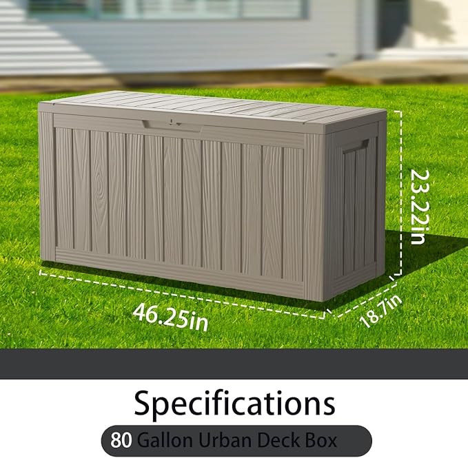 120 Gallon Lockable Waterproof Outdoor Storage Boxes For Patio, Outdoor Cushions, Garden Tools, All-Weather Resin Chest with Lock for Cushions & Tools, UV-Resistant, Slate Grey