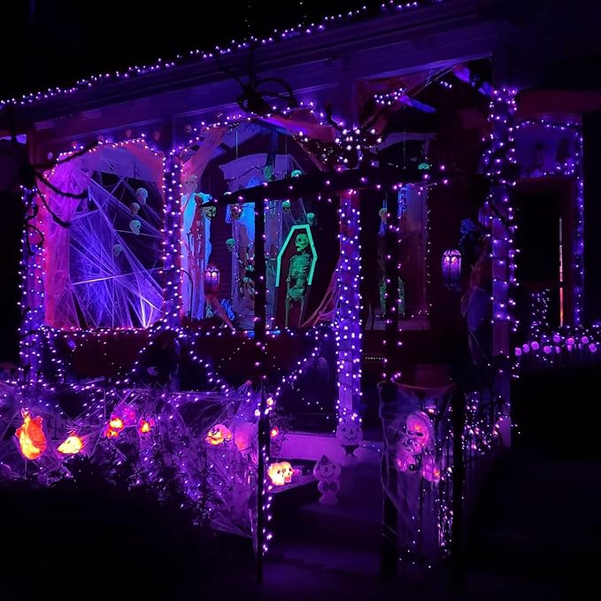 Solar Halloween Lights Outdoor 2 Pack 200 LED Solar String Lights Purple | 8 Lighting Modes, Memory Function, Auto On/Off, 66FT Waterproof Twinkle Lights for Outside Garden Party Tree Horror Decor