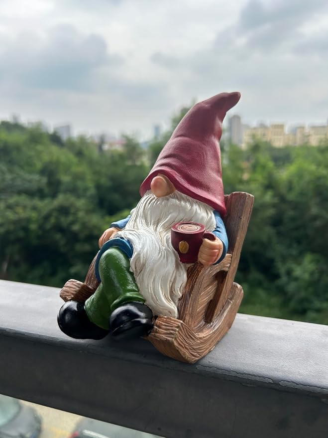 Drinking Coffee Faceless Garden Gnome Statue Decoration 7.1" Figurine Ornament for Indoor Outdoor Home Patio Yard Lawn