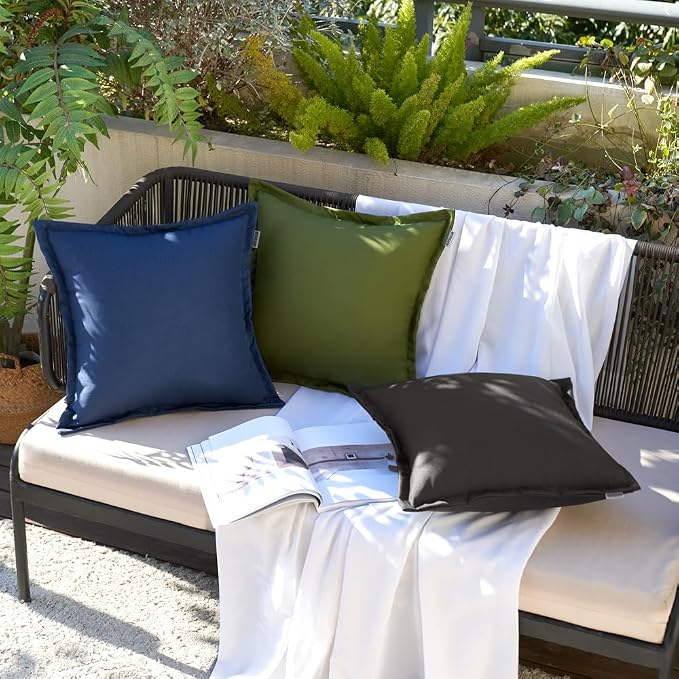 EMEMA Pack of 2 Black Outdoor Pillows Waterproof 18x18 Inch Decorative Solid Broadside Square Throw Pillow Covers Outside Pillowcase for Patio Furniture Sunbrella Outdoor Pillows for Balcony Decor