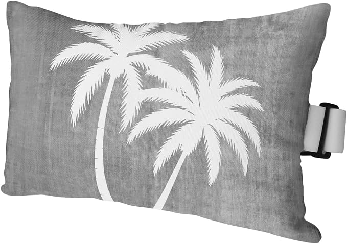 Black Grey Palm Trees Outdoor Pillows for Chaise Lounge Chair Waterproof Lumbar Pillows with Insert&Strap Beach Headrest Pillow Summer Coastal Tropical Botanical Recliner Pool Pillow 11"x16"