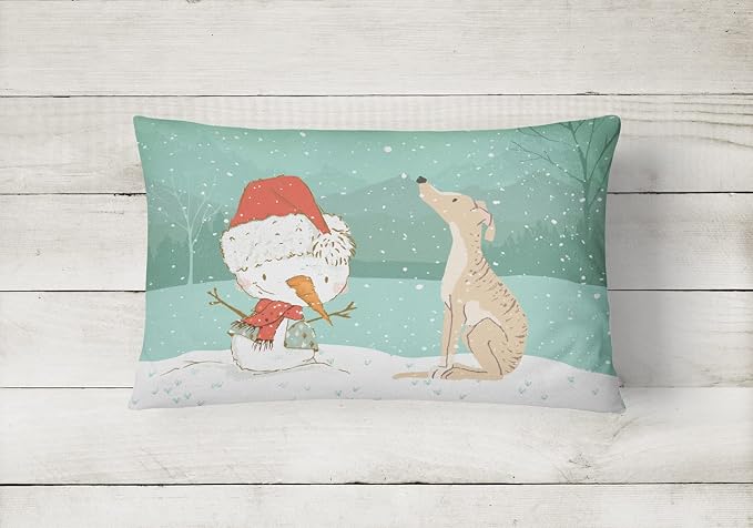Caroline's Treasures CK2043PW1216 Brindle Greyhound Snowman Christmas Canvas Fabric Decorative Pillow Machine Washable, Indoor Outdoor Decorative Pillow for Couch, Bed or Patio, 12HX16W