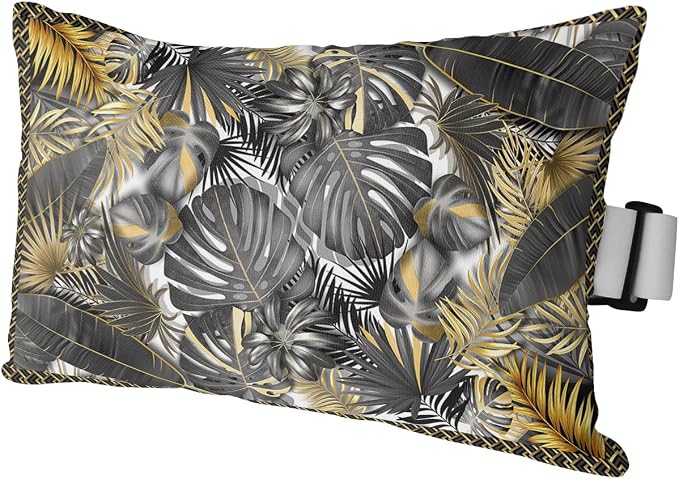 Outdoor Pillows Covers with Inserts Luxury Gray Golden Palm Leaves Tropical Plant Waterproof Recliner Pillow with Adjustable Strap Throw Pillows for Patio Furniture Pool Lounge Chair, 12x20 inch, 1PCS