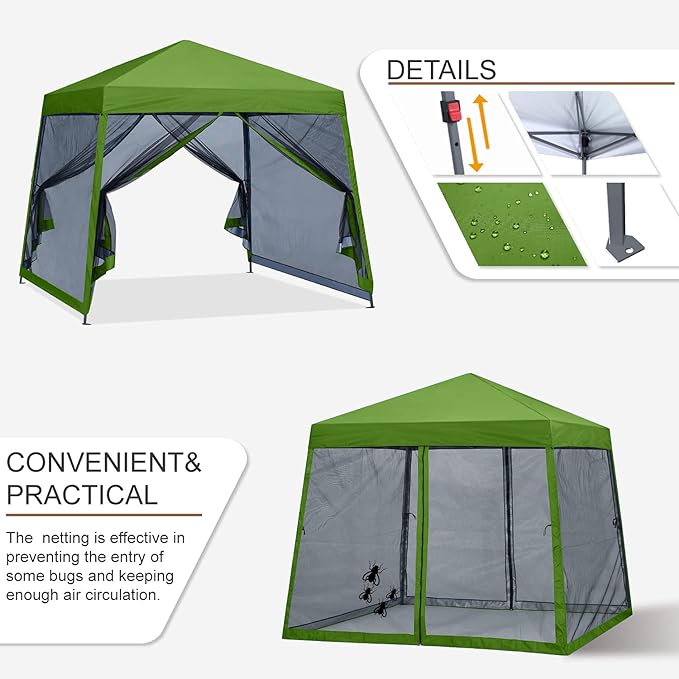 MASTERCANOPY Pop Up Gazebo Canopy with Mosquito Netting (10x10, Grass Green)