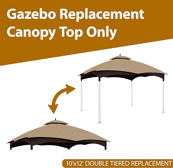 Coastshade Replacement Gazebo Canopy Top for Lowe's Allen Roth Heavy Duty Roof Gazebos Top with Mesh,10x12 Gazebo Cover #GF-12S004B-1, Replacement Top Only (Khaki Plus)