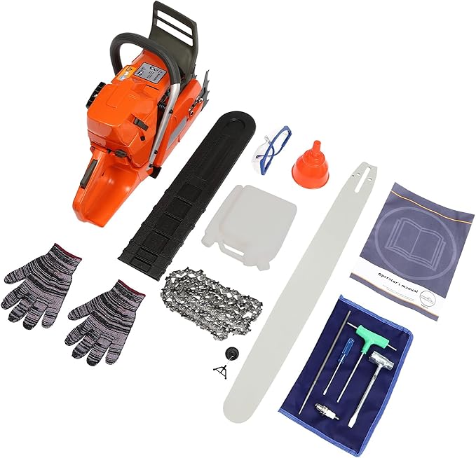 24 Inch Gas Chainsaw, 65CC 2-Stroke Gas Powered Handheld Garden Saw, Portable Cordless Petrol Chainsaws with Goggles & Gloves, Hand Pull Start for Cutting Wood Outdoor Home Farm Garden Use