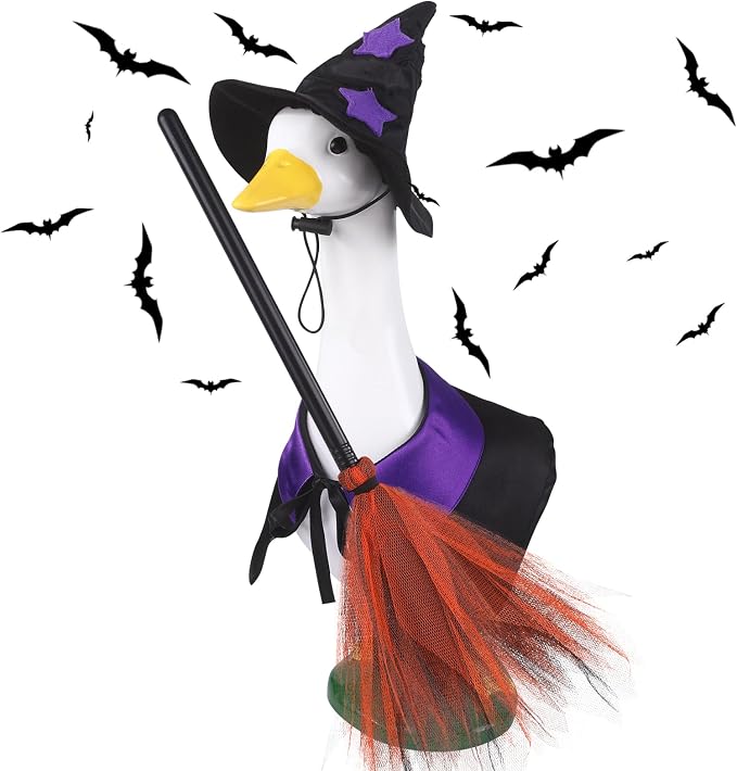 DIYDEC Halloween Goose Outfit Witch Lawn Porch Goose Clothes Fall Halloween Goose Costume for 23" Geese Outdoor Patio Yard Lawn Decoration