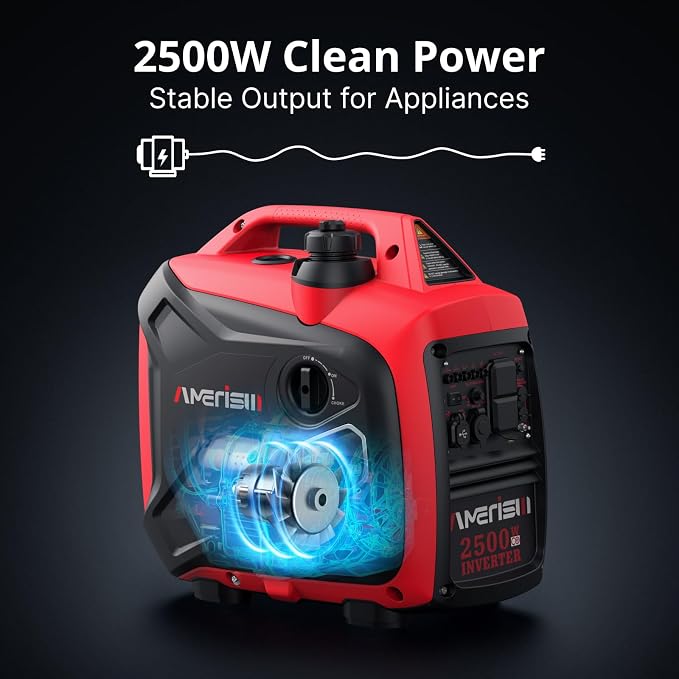 AMERISUN 2500W Inverter Generator, Ultra Quiet Small Generator for Camping, RV