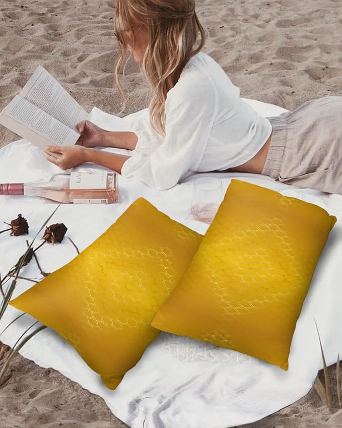 Prime Leader Outdoor Waterproof Pillow Covers Set of 2, Retro Gold Gradient Geometric Abstract Art Patio Throw Pillow Covers, Decorative Cushion Case for Couch Sofa Furniture Garden, 20x12 Inch