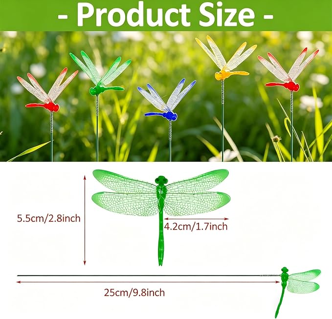 16Pcs Dragonfly Clip, DIY Dragon Fly Clips, Fake Dragonfly Garden Outdoor Decor, Plastic Dragon Fly Plant Pot Decorations with Pliers & Clips(Small)