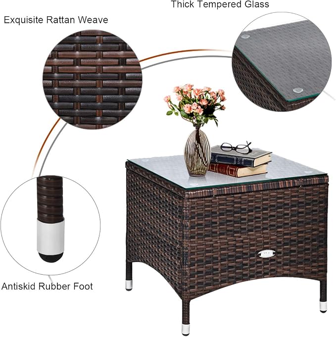 Tangkula 3-Piece Patio Conversation Set, Outdoor Wicker Furniture Set, Rattan Coffee Table & Chairs Set with Cushions, Outdoor Conversation Set for Garden Balcony Backyard (Red)