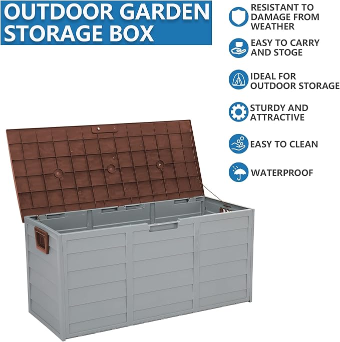 Resin Deck Box,75 Gallon 260L Outdoor Garden Plastic Storage Deck Box Chest Tools Cushions Toys Lockable Seat (Brown)
