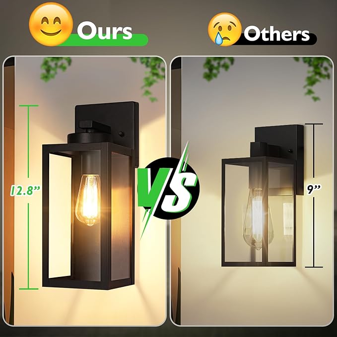 BesLowe Outdoor Wall Light Fixture, Modern Outside Porch Sconce, Black | Waterproof, Rust-Resistant, Durable Metal with Clear Glass, Standard E26 Socket, Easy to Install