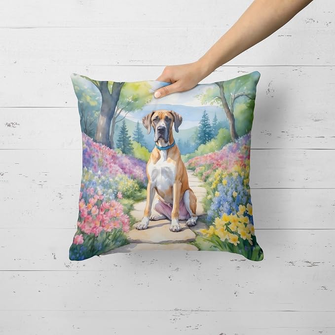 Caroline's Treasures Great Dane Spring Path Throw Pillow Machine Washable, Indoor Outdoor Decorative Pillow for Couch, Bed or Patio, 18Hx18W
