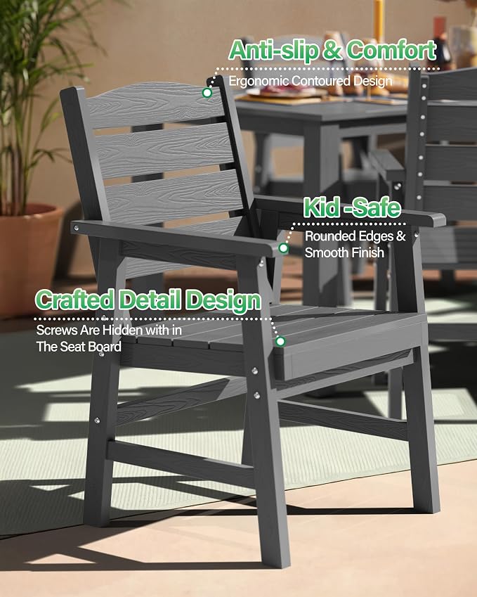YEFU Outdoor Patio Table HIPS: Square Wood Grain Waterproof Easy-Clean All-Weather Patio Dining Table - Rust-Resistant Modern Outdoor Dining Table for Backyard Garden Deck Poolside（Grey）