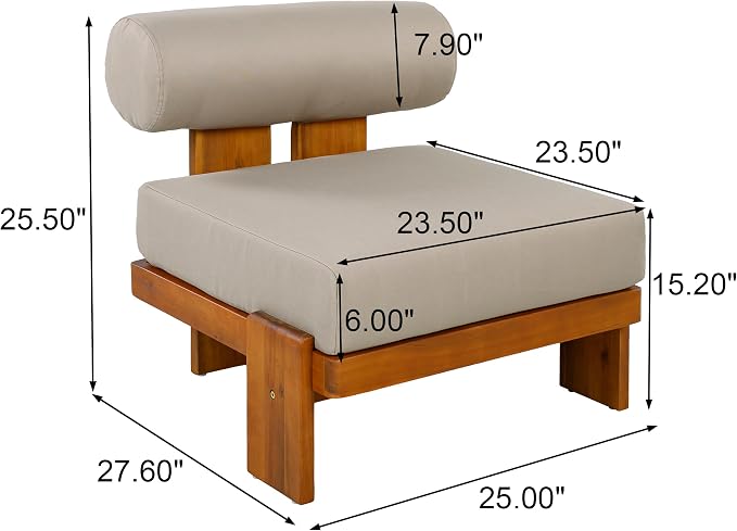 Merax 4-Piece Patio Conversation Set with Acacia Wood Frame, Waterproof Cushions & Round Backrest – Loveseat, 2 Club Chairs & Coffee Table for Garden, Deck & Balcony, Light Brown+Teak
