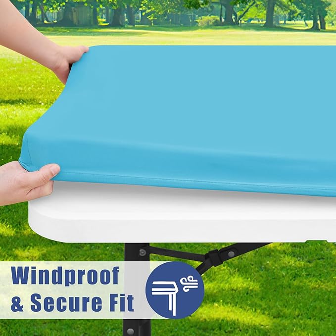 Moosfor Spandex 6 Foot Rectangle Table Cloth 2 Pack, Elastic Fitted Tablecloths for Picnic, Stretch Washable Patio Table Cover for Outdoor, Camping, Banquet and Parties (Blue Mist, 30"x72")