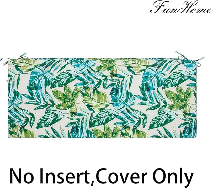 FUNHOME Outdoor Bench Cushion Cover 42 x18 x 3 inch,Water Resistant Cover with Zipper&Ties,Fade-Resistant Slipcover,Patio Porch Swing Cushion Cover Replacement Only,No Insert(Palm Leaf)