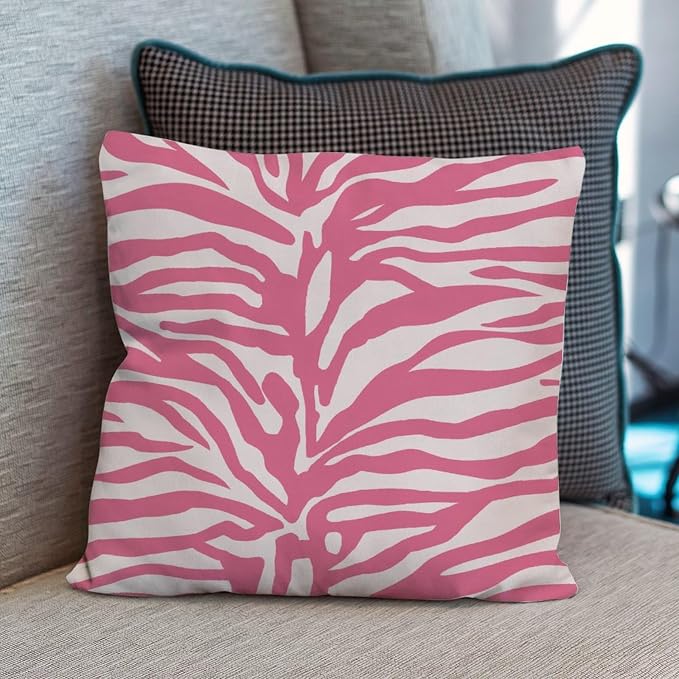Tiger Print Pink Light Pink Pillowcase Animal Tiger Print Throw Pillow Cover Rustic Outdoor Waterproof Decorative Pillow Cover for Patio Couch Tent Sofa 16x16 in