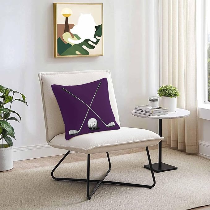 Vandarllin Outdoor Throw Pillows Covers 18x18 inch Set of 2 Waterproof Golf Ball Club Decorative Zippered Cushion Covers for Patio Furniture, Game Sports Purple Lumbar Pillowcases