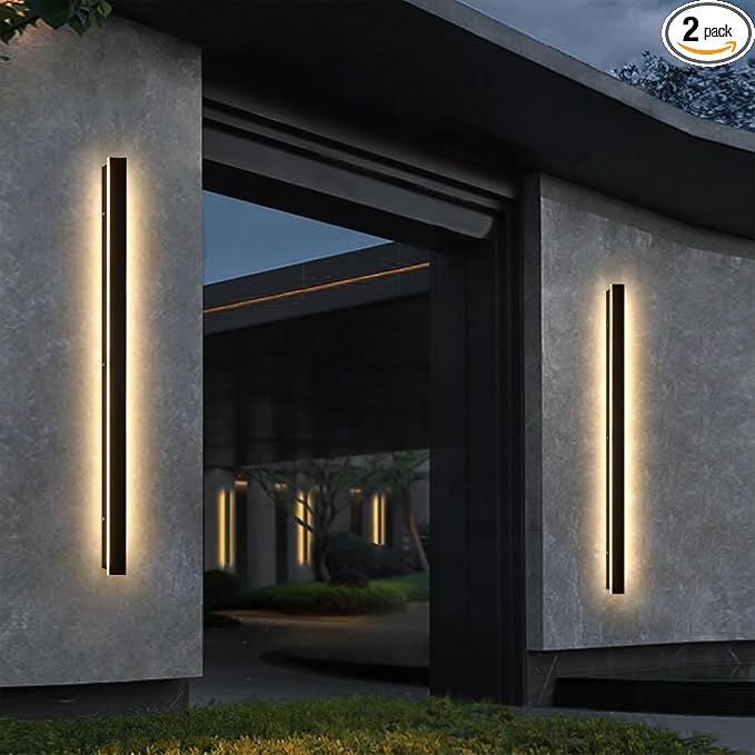 59inch Long Outside Wall Sconces Set of 2,Black Modern Outdoor Wall Lights,Waterproof Wall Mounted Exterior Light,3000k Modern Outdoor Lights for House,Garage,45W