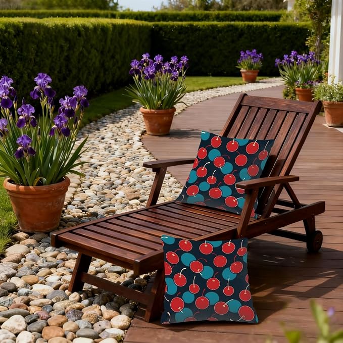 20x20 Inch Outdoor Pillow Covers Set of 2 Waterproof Throw Pillow Covers Decorative Couch Cushion Covers Red Cherry Blue Circle Square Pillowcases Protectors for Patio Garden Sofa