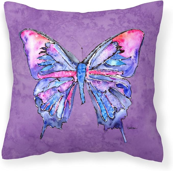Caroline's Treasures 8860PW1818 Butterfly on Purple Fabric Decorative Pillow Machine Washable, Indoor Outdoor Decorative Pillow for Couch, Bed or Patio, 18Hx18W