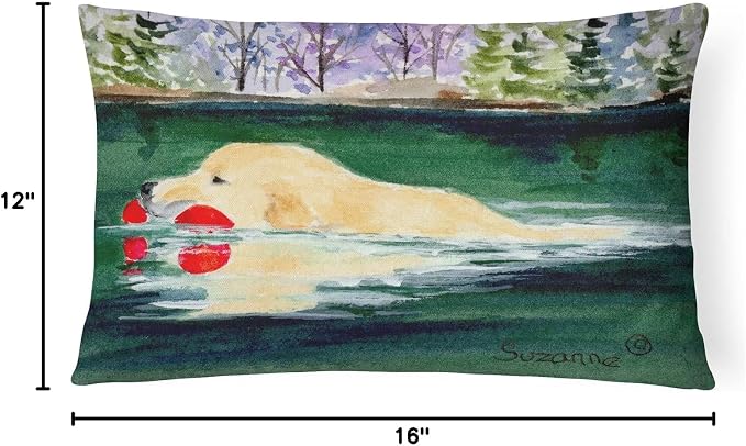 Caroline's Treasures SS8935PW1216 Golden Retriever Canvas Fabric Decorative Pillow Machine Washable, Indoor Outdoor Decorative Pillow for Couch, Bed or Patio, 12HX16W