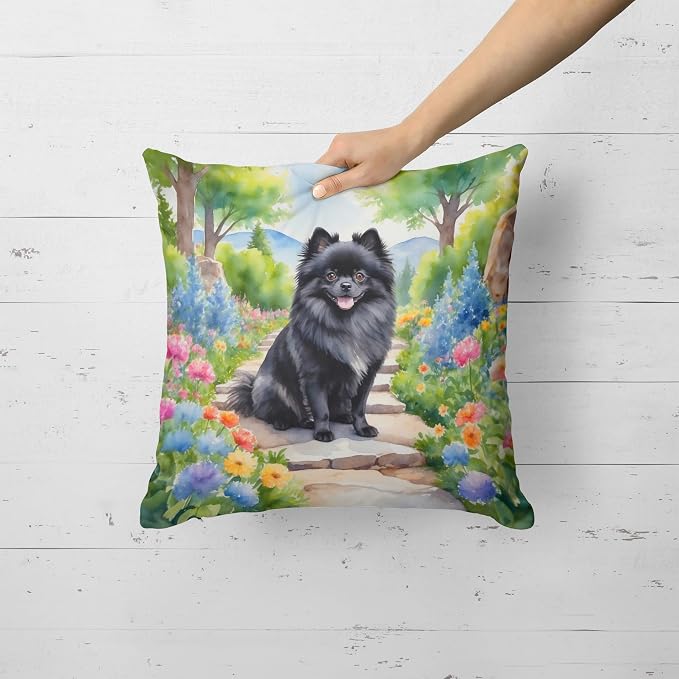 Caroline's Treasures Pomeranian Spring Path Throw Pillow Machine Washable, Indoor Outdoor Decorative Pillow for Couch, Bed or Patio, 18Hx18W