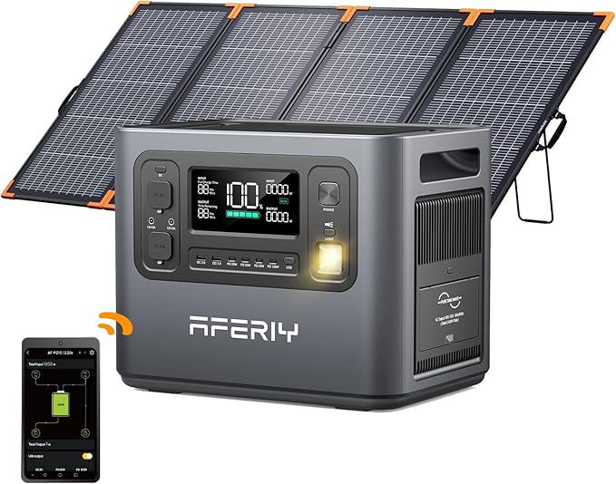AFERIY P210 2400W Portable Power Station with 400W Solar Panel, 2048Wh LiFePO4 Solar Generator Backup with AC & Solar Charging for Home Use, Outdoor Camping, RV, Emergency Power Supply