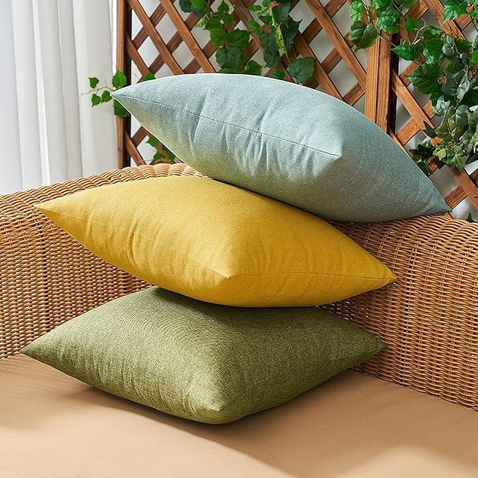Outdoor Waterproof Throw Pillow Covers Yellow 16x16 Set of 2 | Decorative Farmhouse Linen Pillowcases Solid Cushion Cases for Patio Tent Balcony Couch Sofa Living Room