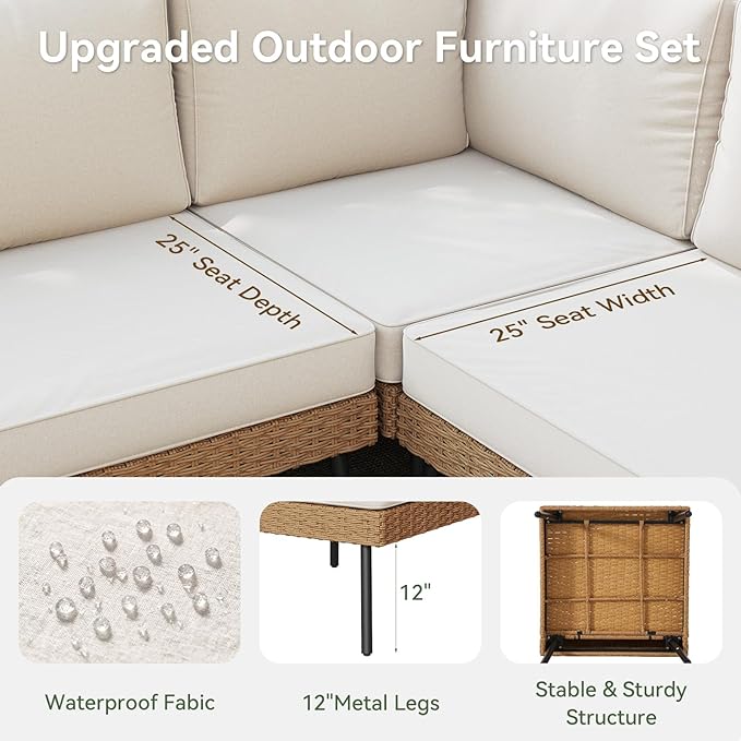 Aoxun 8 Piece Patio Furniture Set, 8 Seats Outdoor Sectional Sofas with Thick Cushion, Wicker Patio Outdoor Furniture Set with Ottomans for Party, Garden, Backyard, Beige