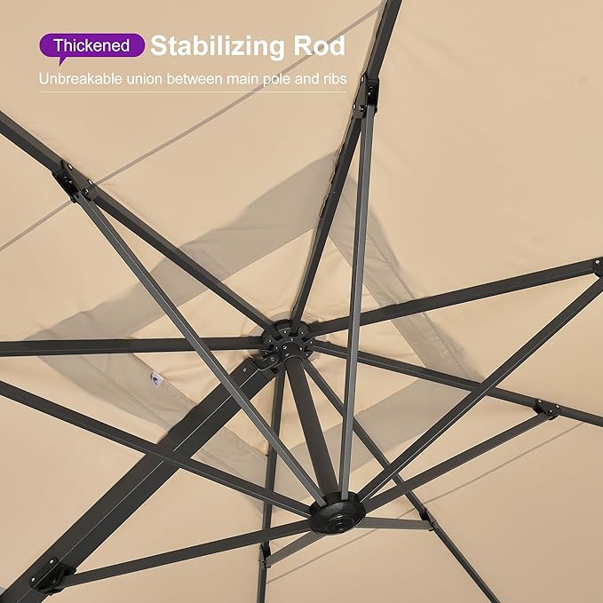 PURPLE LEAF 13' X10' Space Saving Rectangle Patio Umbrella Large Outdoor Aluminum Offset Umbrella with 360-degree Rotation Cantilever Umbrella for Garden Deck Backyard Pool Beige