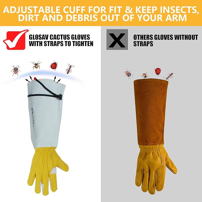 Cactus Garden Gloves (Reforced-Thorn Puncture Proof), Long Leather, Women & Men, Heavy Duty- Great for Gardening, Rose Pruning, Cacti Trimming, Weeding, Pull Thistle, Plant (Medium)