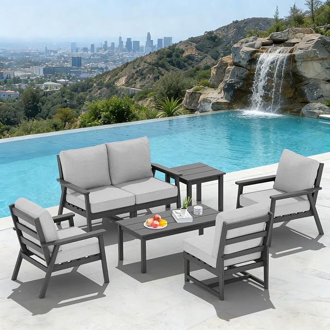 Ayge AYGEHDPE Patio Furniture Set,7 Piece Sectional Outdoor Furniture Set, All Weather Outdoor Couch Set Patio Conversation Set for Deck, Lawn, Grey