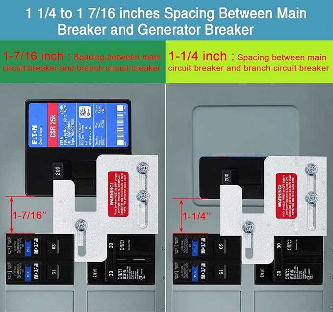 Generator Interlock Kit Compatible with Eaton Cutler Hammer BR SERIES 150 and 200 amp Panels, Generator Horizontal Electrical Interlock Kit, 1 1/4-1 7/16 inches Spacing Between Main and Branch Breaker