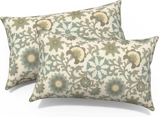 12x20 Inch Outdoor Lumbar Pillow Covers Pack of 2, All Weather Cushion Pillow Cases, Pillowcase for Patio Couch Decoration, Floral Symphony‌