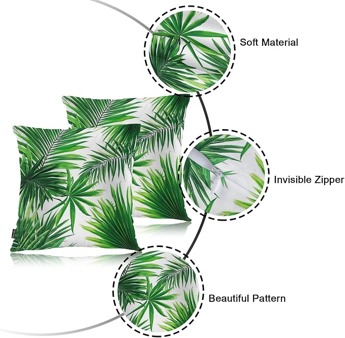 Swono Palm Leaves 2Pcs Throw Pillow Covers for Men Women, Tropical Palm Leaf Jungle Tree Bedding Throw Pillowcase 18 X 18 Inch, Decorative Pillow Cushion Cover for Couch Sofa Bed Home