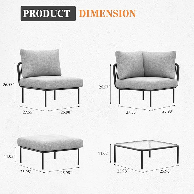 9 Piece Modern Outdoor Rope Wicker Sectional Patio L-Shaped Conversation Sofa Set Deep Seating with Thick Cushions