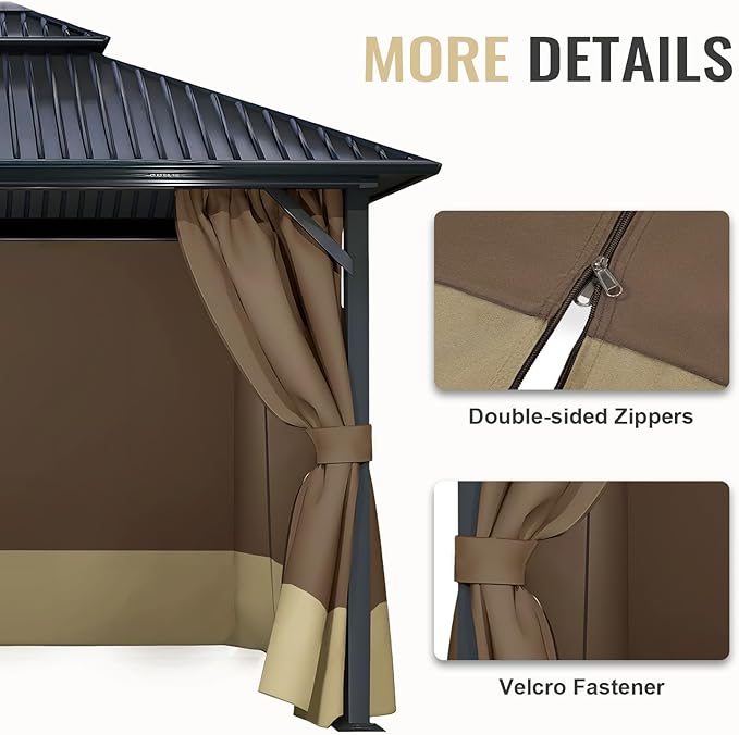 COWVIE 4-Panel 12' x 12' Gazebo Replacement Curtains, Patio Privacy Sidewalls with Double Zipper, Replacement for Outdoor Gazebo Canopy (Curtain Only)