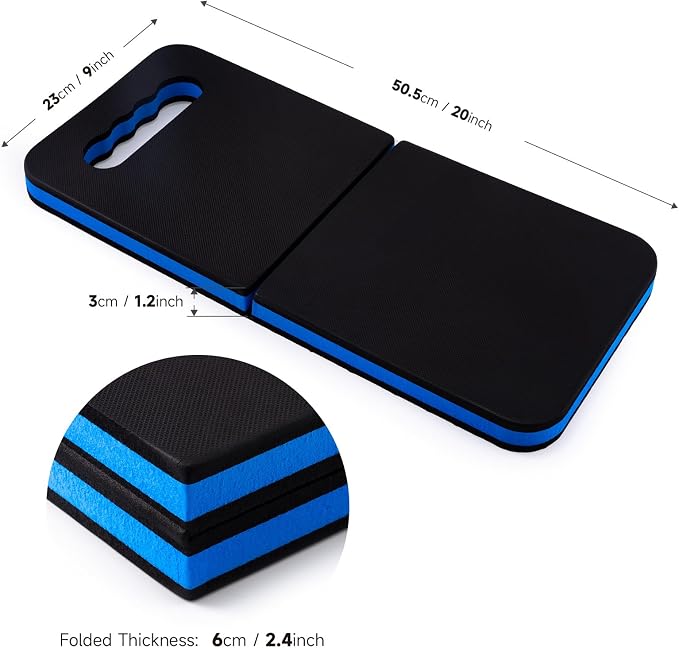 FOSHIO Kneeling Pad with Carrying Handles, Extra Thick Foam Cushioning Mat for Knee, Water Resistant Knee Pad for Gardening, Mechanic, Bathing Baby, Exercise & Yoga, 20 x 9 x 1.2 in, Blue & Black