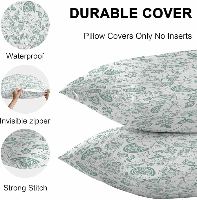 Summer Turquoise Flower Outdoor Pillow Covers 20x20in Pack of 2 Waterproof Pillowcase Retro Farmhouse Pastoral Botanical Decorative Throw Cushion Case for Patio Couch Sofa