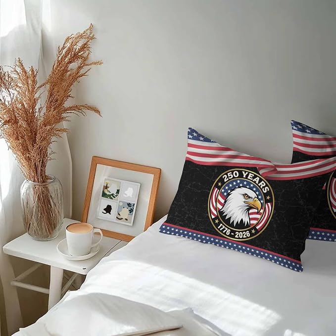 250 Year Anniversary Outdoor Waterproof Throw Pillow Covers 20x12 Set of 2, Independence Day Eagle USA Flag Decorative Pillowcases Cushion Pillowcase for Couch Sofa Patio Outside Pillow Protector
