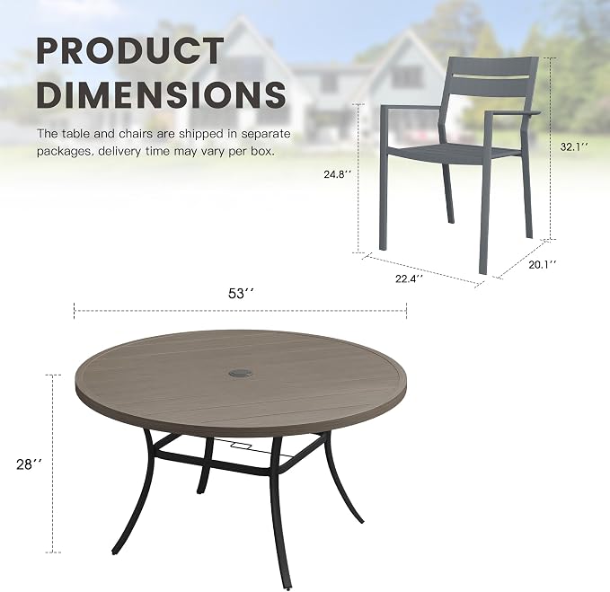 Patio Dining Set for 8, 53" Outdoor Dining Table and Chairs Set with Stackable Patio Chairs Outdoor Furniture for Garden Deck Backyard, Grey Table and Grey Chairs